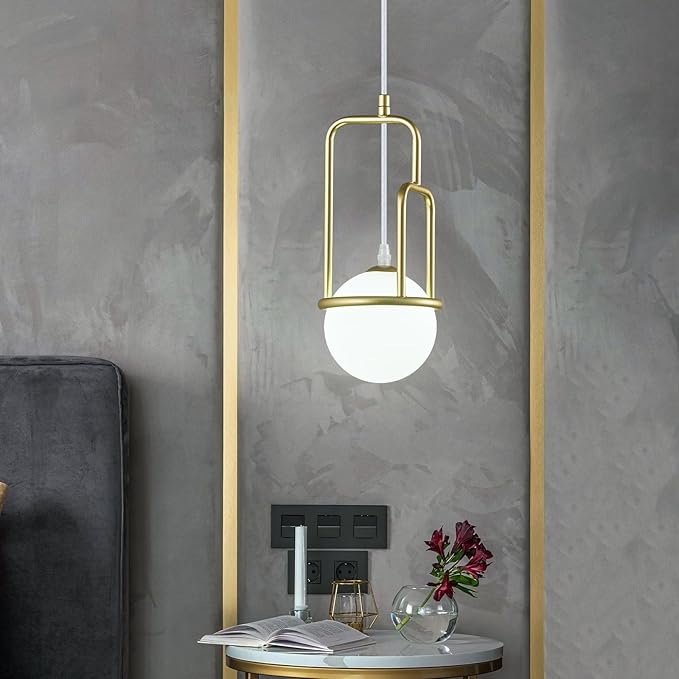 5 Inch Modern Gold Pendant Light Globe Pendant Light Fixture Mid Century Pendant Lighting for Kitchen Island Dining Room Living Room Bedroom(2 Pack)