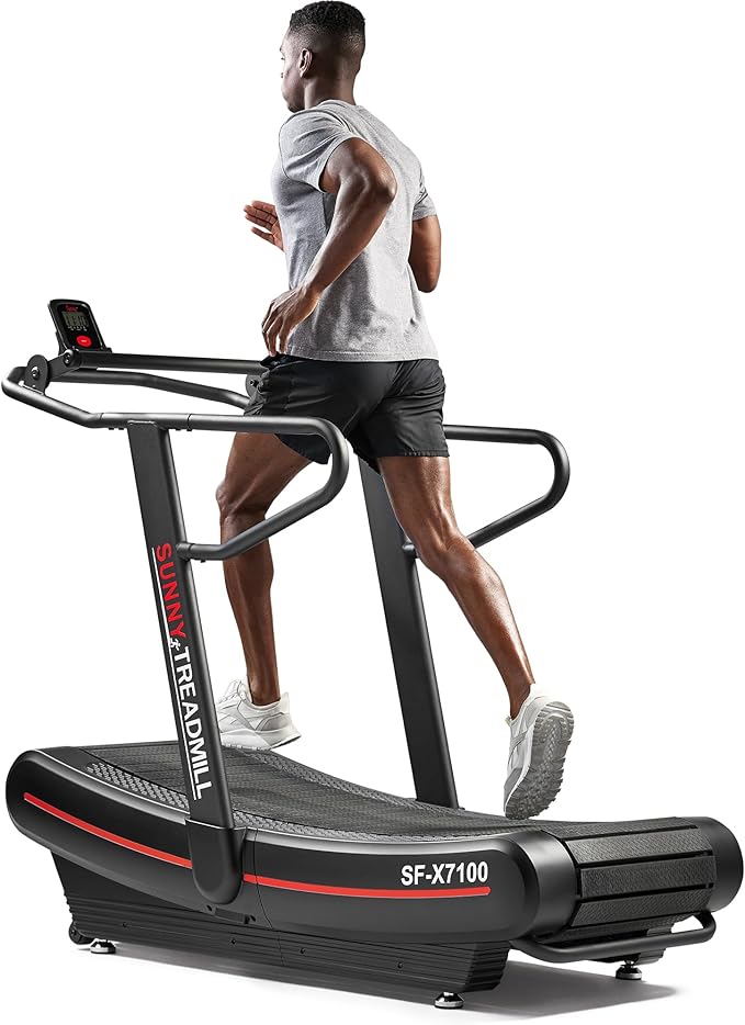 Sunny Health & Fitness Premium Manual Treadmill – Non-Motorized, Heavy-Duty, Commercial-Grade, Adjustable Handlebar, for Endurance Training, Optional 8-Level Magnetic Assistance & Free SunnyFit App
