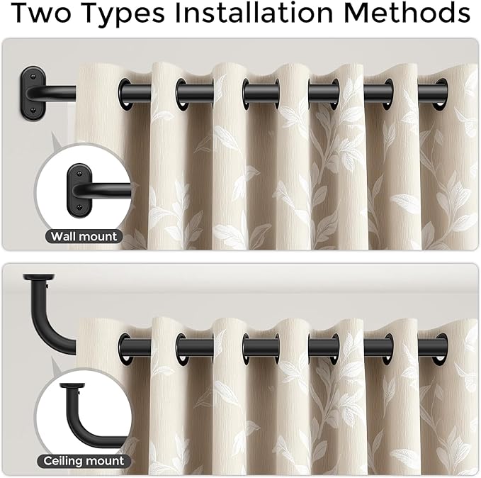 Curtain Rods 32-46 Inch, 1 Inch Adjustable Heavy Duty Room Darkening Window
