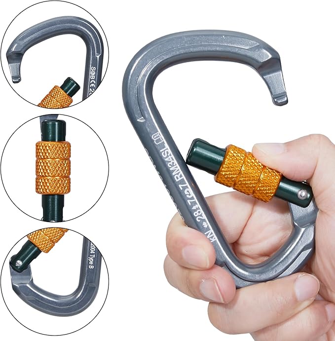 SOB Auto Locking Climbing Carabiner Clips,Heavy Duty Asymmetrical Carabiner Connector Used for Rappelling Gear Rescue Outdoor Projects Dog Leash