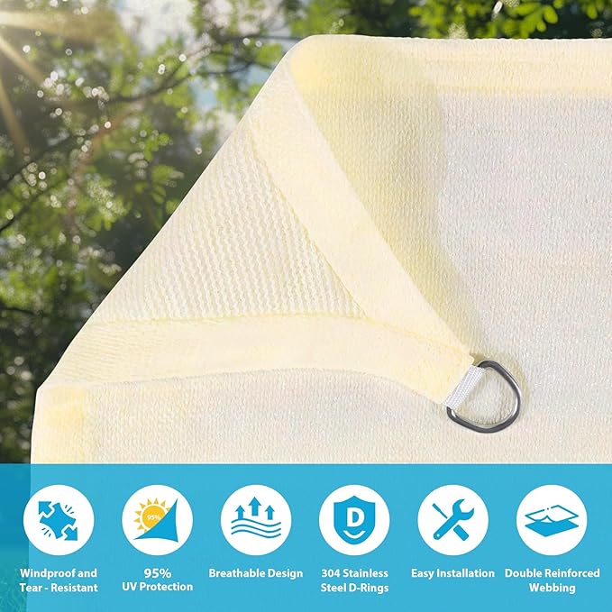 Amagenix Sun Shade Sail 10'X12' Curved Edge Outdoor Shade Canopy Cream Breathable 95% UV Block Shade Cloth for Patio Garden Backyard (We Make Custom Size)