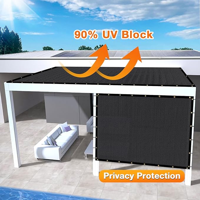 Artpuch Outdoor Pergola Shade Cover 8x18 FT Sun Shade Cloth with Grommets Black 90% UV Protection Canopy Patio Privacy Screen (Customized Available)