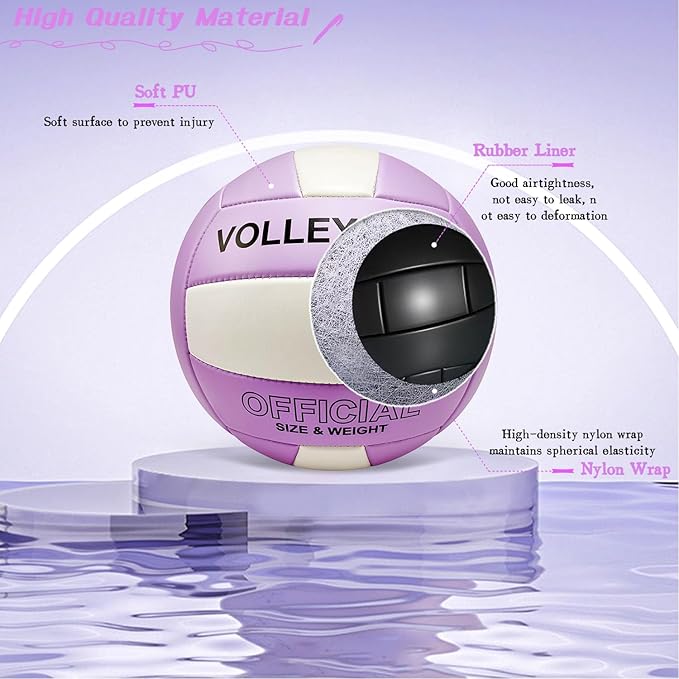 Volleyball Official Size 5 for Indoor Outdoor, Thicker PU Soft Volleyball Kit for Girls Boys Teenager Adults Beach Game Gym Training Beginner