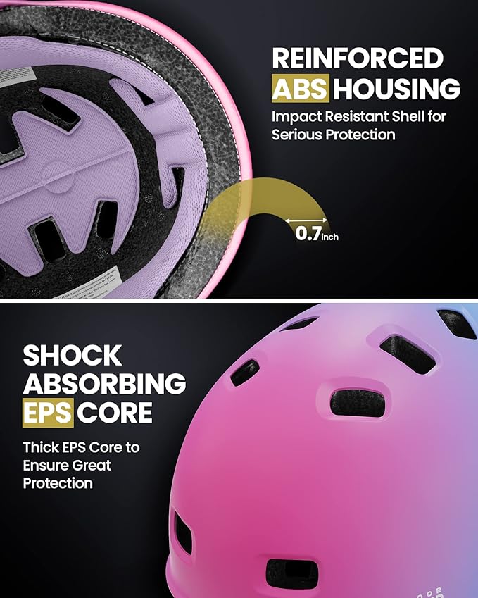OutdoorMaster Skateboard Cycling Helmet - Two Removable Liners Ventilation Multi-Sport Scooter Roller Skate Inline Skating Rollerblading for Kids, Youth & Adults