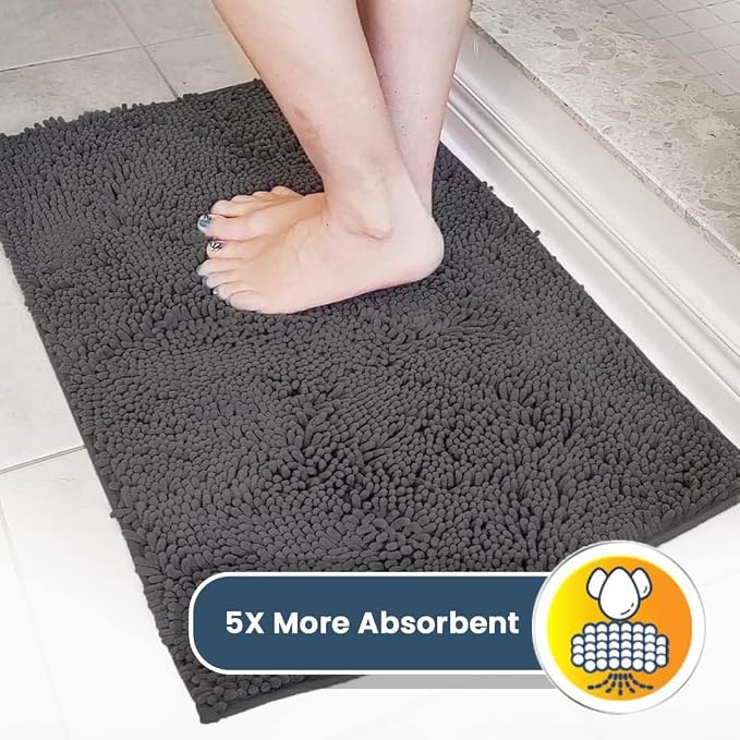 Muddy Mat® | Super Water Absorbent Door Mat Indoor, Microfiber Quick Dry Chenille Entryway Rug, Slip Resistant Front Door Mat, Indoor Mats for Entryway, Machine Washable Pet Rug, Charcoal 19"x30"