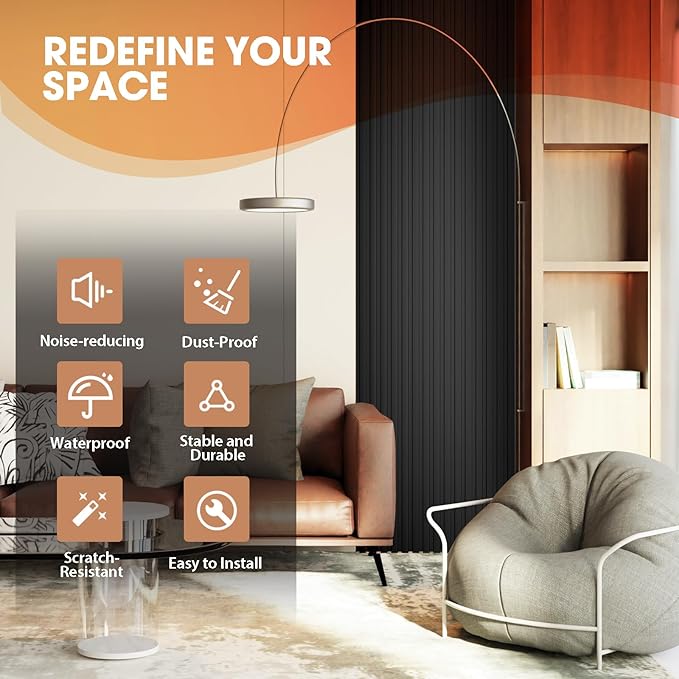 OUZUGIE WPC Acoustic Slat Wall Paneling, Living Room, TV Background, Study Room
