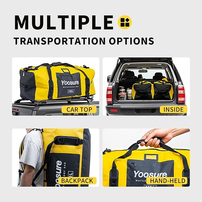 Waterproof Duffel Bag 110L- 700D PVC Dry Bag with Airtight Zipper, Large Dry Bag with Straps&Handles for Camping Boating Kayaking Rafting Canoeing Gym Beach Car Roof Storage (Grey)