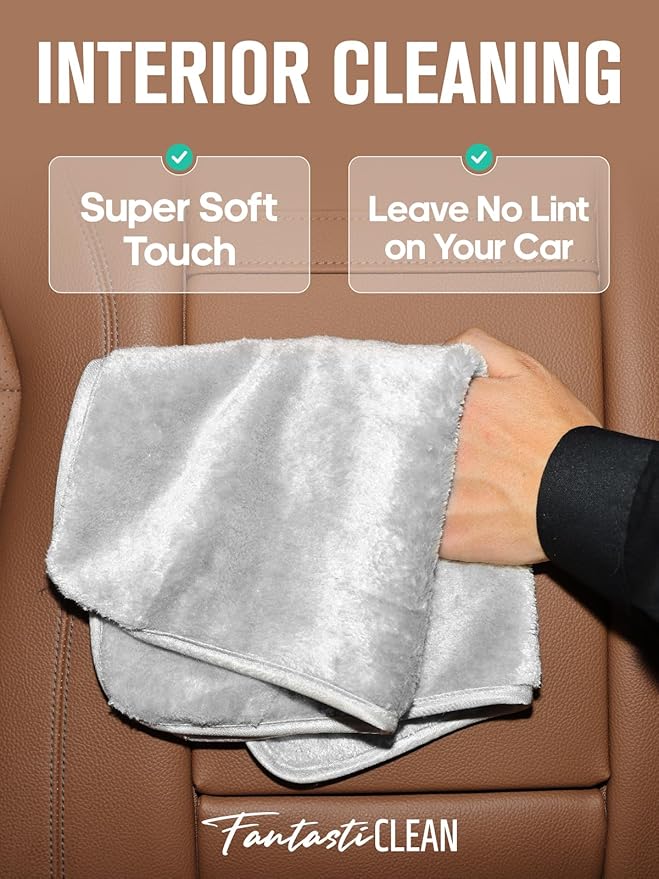 Fantasticlean Microfiber Car Detailing Towels, Car Drying Towel with Edge, Plush, Coral Fleece, 700GSM, 16" x 16", 6 Pack, Scratch-Free, Ultra Absorbent, Car RV Boat Home Cleaning (Grey and Green)