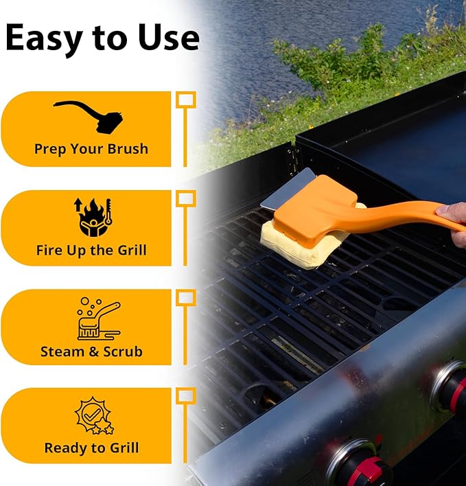 Grill Rescue BBQ Replaceable Scraper Cleaning Head - Bristle Free, Safe for Stainless Steel & Cast Iron Grates - Premium Aramid Fiber, Dishwasher Safe, Built-in Bottle Opener (Better Brush)