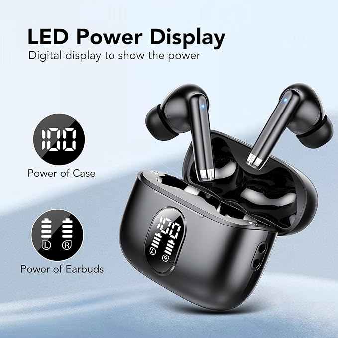 Wireless Earbuds, 2025 New Bluetooth 5.4 Headphones HiFi Stereo with 4 ENC Mic, 40H Mini Ear Buds In-Ear Noise Cancelling Earbuds with LED Screen, Ultra Light USB-C Bluetooth Earphones for Android iOS