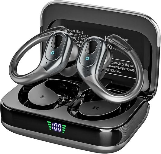 Wireless Earbuds Bluetooth 5.4 Headphones, Noise Canceling Ear Buds with 75hr Playtime, LED Power Display, IPX7 Waterproof Earphones Over-Ear Earphones for Sports/Workouts