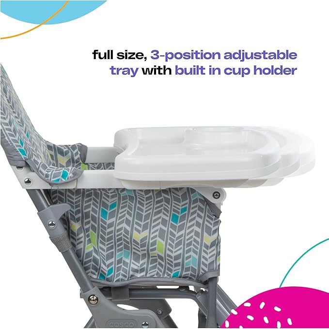 Cosco Kids Highchair for Baby, Simple Foldable High Chair, Convenient, Lightweight, and Compact Design, Elephant Squares