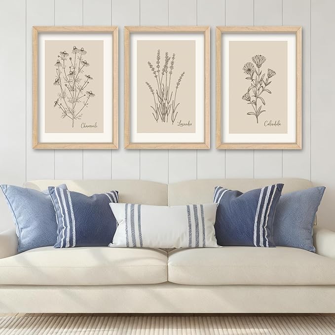 YWJKWLGS Vintage Botanical Wall Art 11x16 Inch Set of 3 Wooded Framed