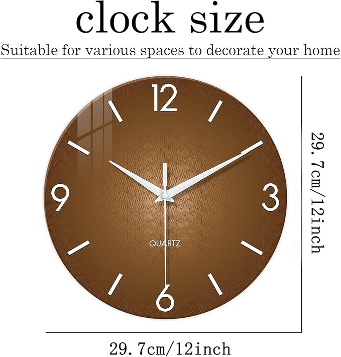 XFM Brown Wall Clock 12 Inch Modern Silent Wall Clocks Battery Operated Round