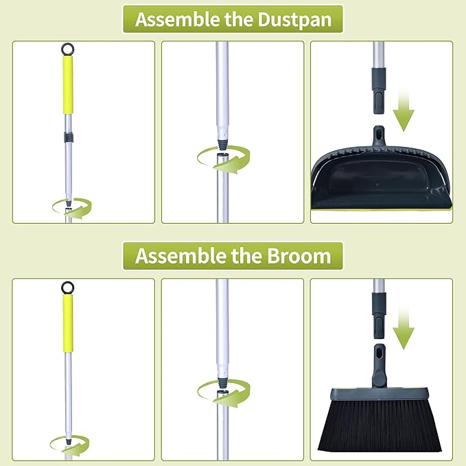 Broom and Dustpan Set for Home with 54" Long Handle, Upright and Lightweight Dust pan and Brush Combo for Kitchen Room Office Lobby Floor Cleaning, Dark Green