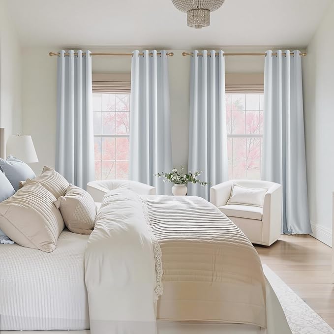 NICETOWN Room Darkening Draperies Curtains Panels, 2 Panels Greyish White W52 x