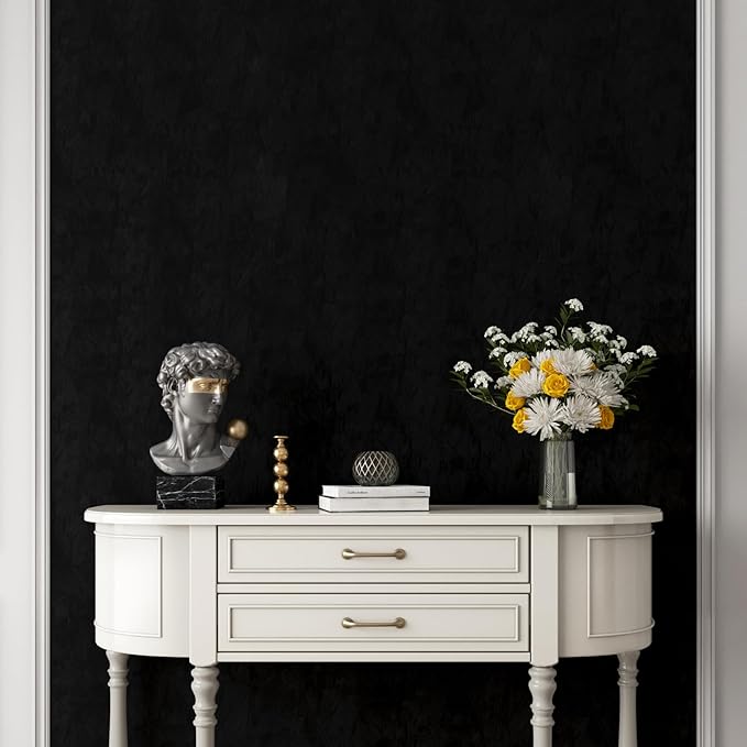 YENHOME 30"X200" Black Velvet Wallpaper Peel and Stick Black Vintage Velvet