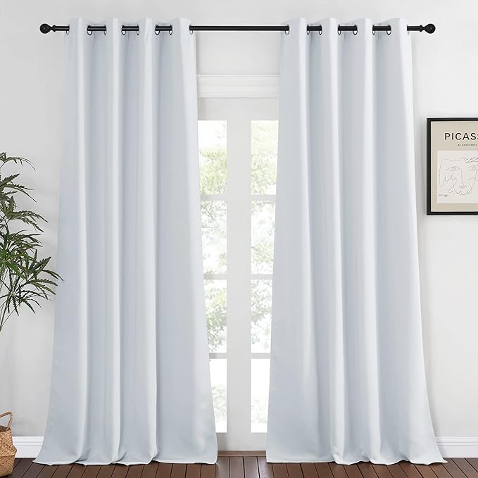 NICETOWN Greyish White Living Room Curtain, Room Darkening Grommet Thermal