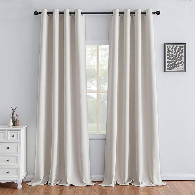 IGEMAEVE Greyish White Curtains 96 Inch Length 2 Panels Set, Light Filtering