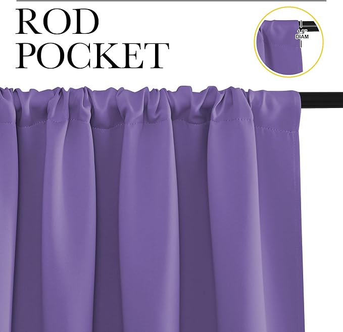 NICETOWN Bedroom Window Curtain Panels, Lilac Purple, 2 Panels, 62 in x 72 in