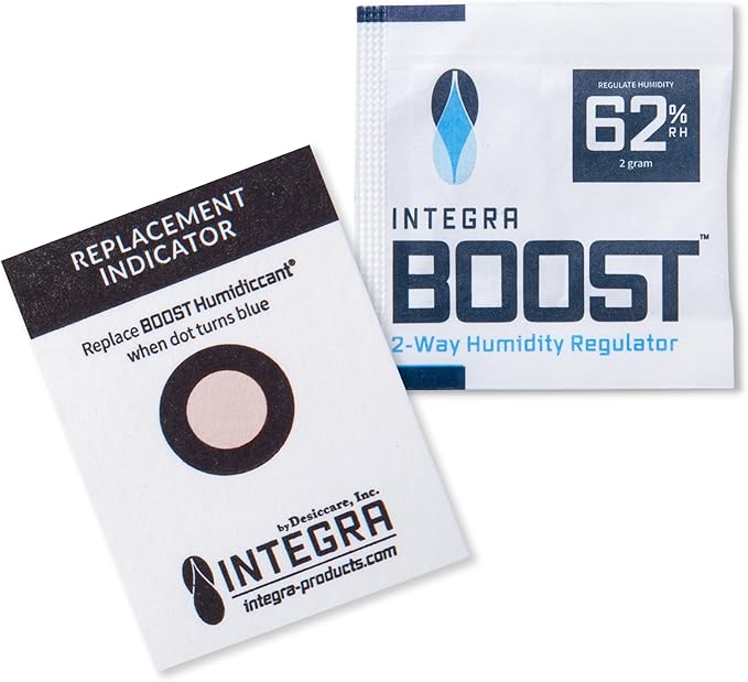 Integra Boost 2-Way Humidity Control Pack – Patented Technology for Humidity Control – Preserve Flavor & Maintain 62% RH – Moisture Absorber for Herbs, Spices & More – 2 Gram (Pack of 50)