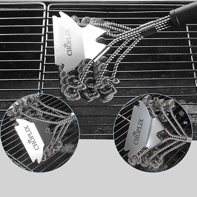 GlistenPro Bristle-Free BBQ Grill Brush with Scraper – Durable Stainless Steel Cleaning Tool for Gas & Smoker Grills – 18" Ergonomic Handle for Easy Grill - Ideal for Outdoor, Camping & BBQ Cleaning
