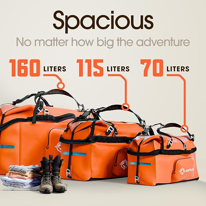 Earth Pak Waterproof Duffel Bag - Large Dry Bag, 1680D TPU, Heavy Duty, Camping & Marine Dry Bag, 8x8 Popout Pocket