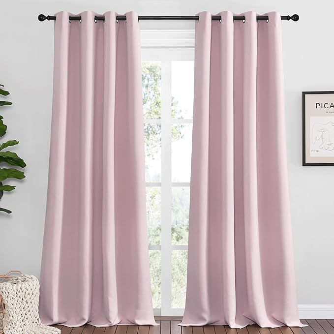 NICETOWN Baby Pink Blackout Curtains 120 inches Length