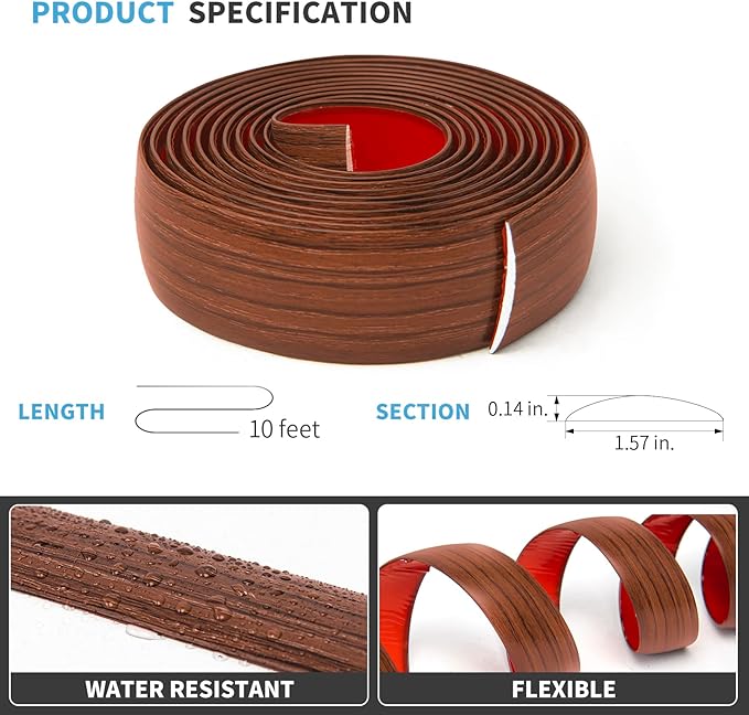 Art3d 10 FT Self Adhesive Vinyl Floor Transition Strip, Laminate Floor Strip Floor Flat Divider Strip for Joining Floor Gaps,Carpet Threshold Transition,Floor Tiles（1.57in, Cherry）