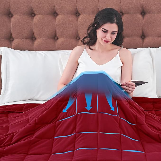 yescool Weighted Blanket for Adults (20 lbs, 48" x 72", Red) Cooling Heavy Blanket for Sleeping Perfect for 110-130 lbs, Twin Size Breathable Blanket with Premium Glass Bead, Machine Washable