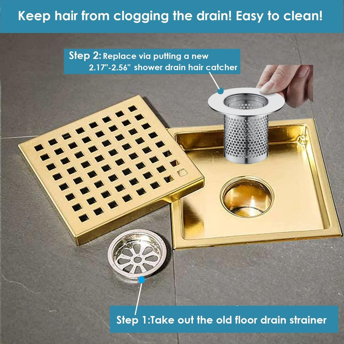 Hair Catcher Shower Drain, Bathtub Drain Cover, Deep Stainless Steel Sink Strainer for Bathroom Sink Bathtub Shower Floor Drain, Fit Hole Size from 1.25in to 2.17in(3-Pack)