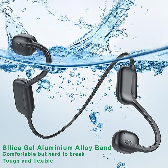 IHAO Swimming Headphones True Bone Conduction Open Ear Headset MP3 Player Built-in 32G Memory IP68 Underwater Waterproof Stereo Bluetooth Earphone for Driving Bicycling Running Skiing-Orange