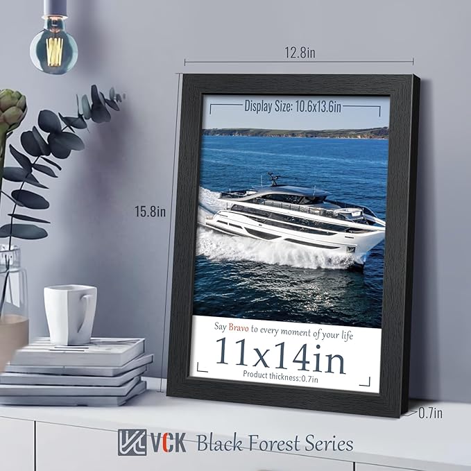 VCK 11x14 Picture Frame Set of 4 - Black, Gallery-Quality Wood Poster Frames, 1.1-Inch Wide Border, Polished Plexiglass, Vertical or Horizontal Wall & Tabletop Display for Photo/Art/Prints, Black