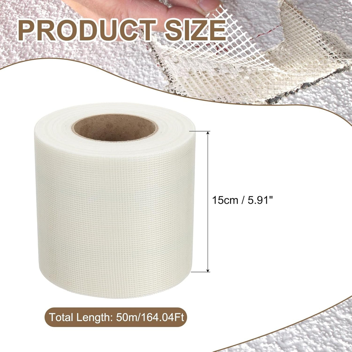 PATIKIL Drywall Repair Mesh Tape, 6 inch x 164 ft Fiberglass Repair Patch Self-Adhesive Dry Wall Joint Tape 12 Mesh Wall Hole Crack and Seam Patch, White