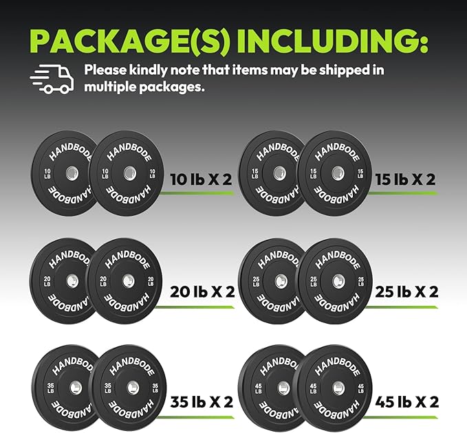 Colored Bumper Weight Plates Olympic Weight Plate Set 2-Inch, 10/15/20/25/35/45/55 lb Barbell Weight Plates Set for Home Gym, Rubber Strength Training Weights Plates for Weight Lifting