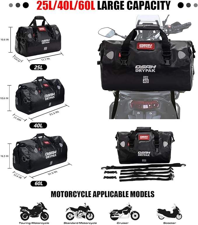 Waterproof Duffel& Luggage Bag - Motorcycle Dry Bag Tail Saddle Bags with Roll Top Closure,Large Storage Space,for Camping, Kayaking, Fishing & Traveling(MudBrown, 40L)