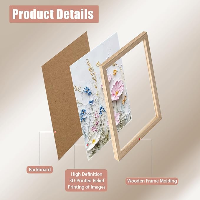 Framed 3D Texture Floral Canvas Wall Art Relief Textured Floral Oil Painting