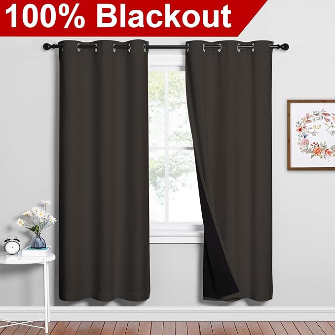 NICETOWN Full Shade Curtain Panels, Toffee Brown, Pair of Thermal Insulated &