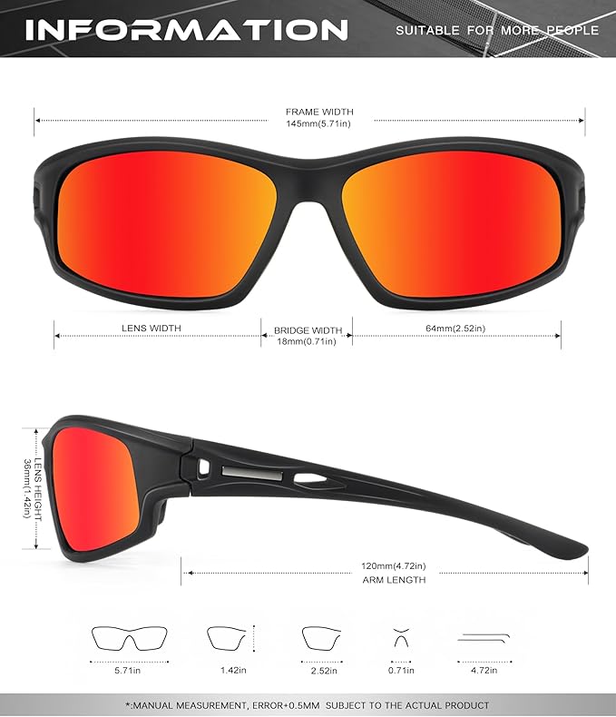 Polarized Sunglasses Men, Sports Sun Glasses Womens UV400 Protection for Fishing Running Driving