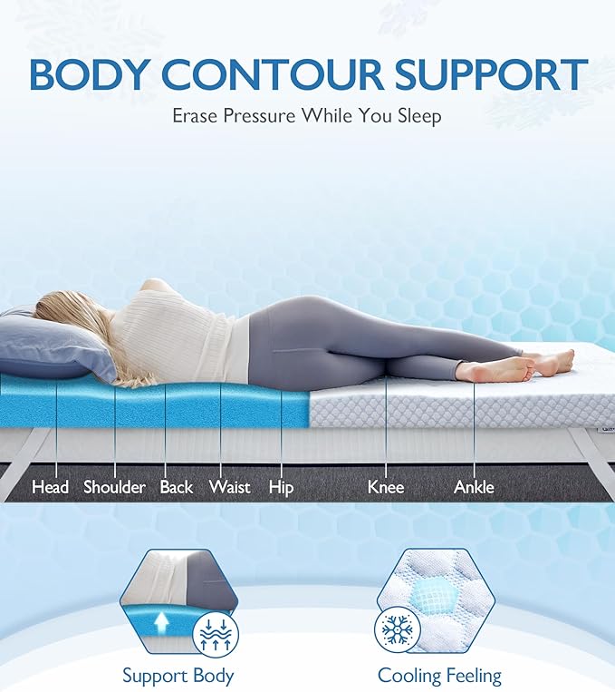 SINWEEK 2 Inch Full Size Cooling Memory Foam Mattress Topper for Pressure Relief, Thick Bed Mattress Pad with Cooling Soft Cover and Adjustable Straps, CertiPUR-US Certified
