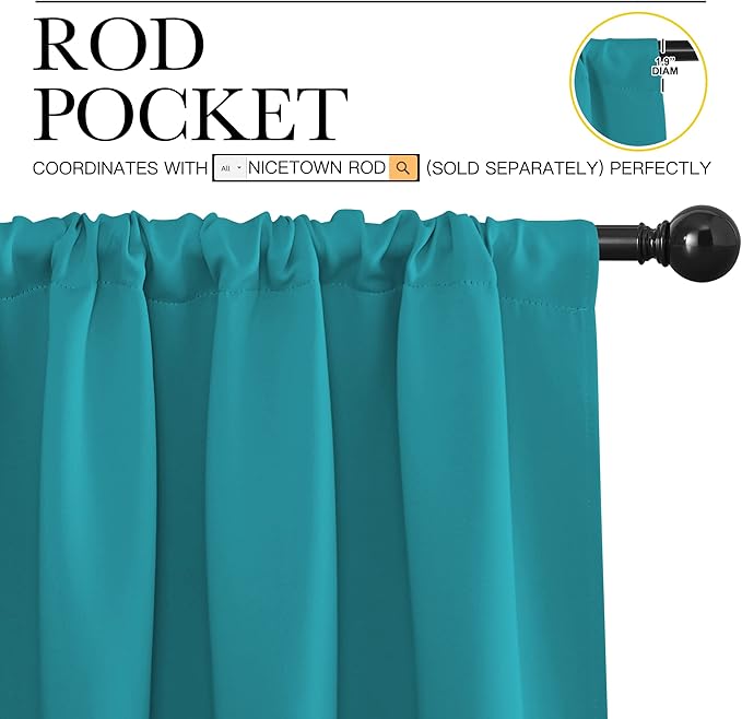 NICETOWN Living Room Curtains, Peacock Blue, 1 Pair, 70 x 84-inch, Home