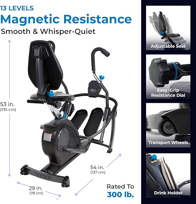 Teeter FreeStep Recumbent Cross Trainer Stepper, Zero-Impact Exercise Bike Alternative w/Patented Physical Therapy Stride, Up to 350lb, Free App w/Trainer Workouts