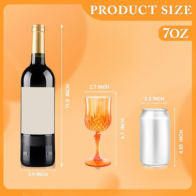 Plastic Wine Glasses，Plastic Goblets Vintage Style Cordial Drinking Glasses for Wedding Reception, Grand Event Party Supplies (12, Pumpkin orange)