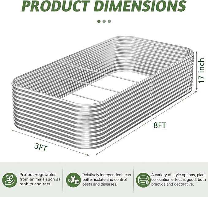 4 Pack Tall 8FT Corrugated Galvanized Steel Raised Garden Bed Outdoor, Metal Above Ground Garden Bed for Vegetables and Flowers, Raised Beds for Gardening-8x3FT