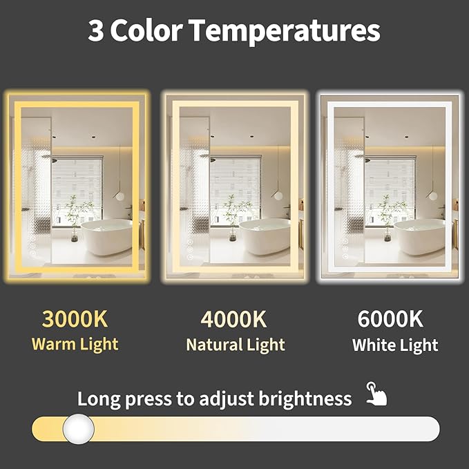 Koonmi 28"x20" LED Mirror for Bathroom, 90CRI Anti-Fog Vanity Mirror