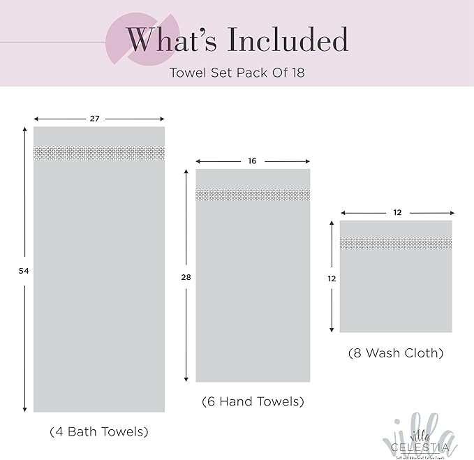 100% Cotton Bath Towel Set of 18-4 Bath Towels, 6 Hand Towels, 8 Wash Cloths, Sustainable, Soft, Highly Absorbent, Combed Cotton 18 Piece Set for Hotels, Spa, Bathroom, Dorm, Burgandy