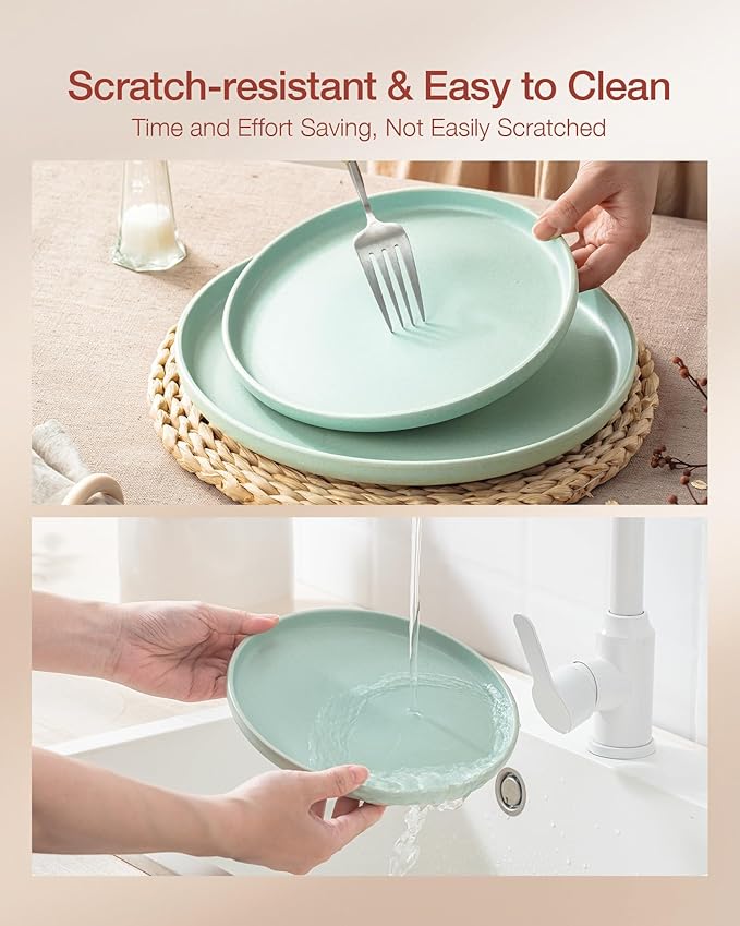 Famiware Milkyway Plates and Bowls Sets, 12 Pieces Dinnerware Sets, Reactive Glaze Dish Set, Stoneware Dishes Set for 4, Light Green