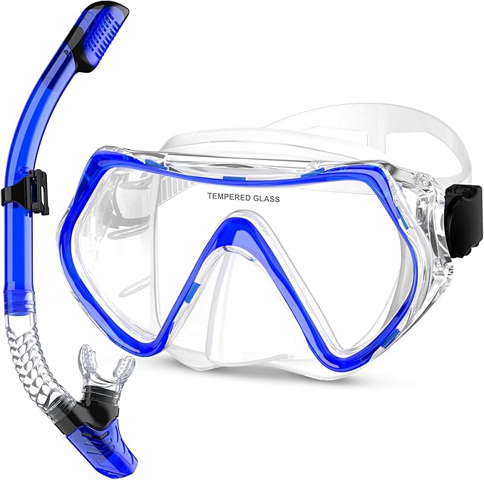 Snorkeling Gear, Dry Snorkel Set180° Panoramic Wide View,Anti-Fog Scuba Diving Mask, Professional Snorkeling Gear for Free Breathing, Swimming, Diving