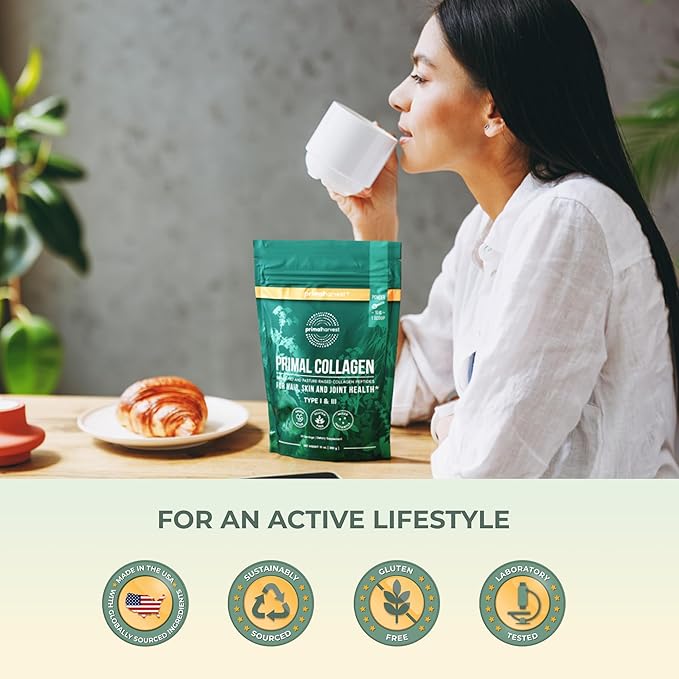 Primal Harvest Collagen Powder for Women or Men Primal Collagen Peptides Powder Type I & III, 10 Oz Collagen Protein Powder for Hair, Skin, Nails (Two Pack, Unflavored)