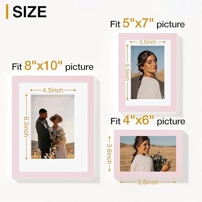 Vittanly 10 Pack Picture Frames Collage Wall Decor, Gallery Frame Set for Wall Mounting or Tabletop Display, Multi Sizes Including 2pcs 8x10, 4pcs 5x7, 4pcs 4x6, Pink